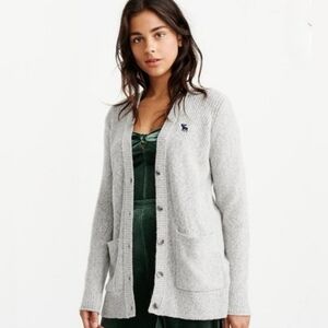 Abercrombie & Fitch Easy Icon Preppy Gray Cardigan Sweater